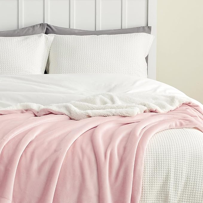 Bedsure GentleSoft Sherpa Fleece Throw Blanket Twin Size for Couch - Thick and Warm Throw for Girls and Women, Soft Fuzzy Plush Twin Blanket for Winter, Pink, 60x80 Inches