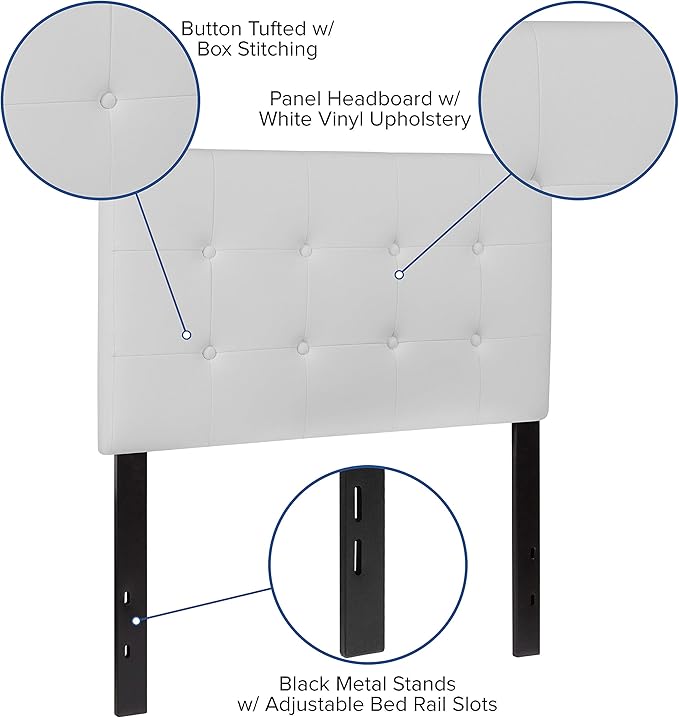 Flash Furniture Lennox Tufted Upholstered Twin Size Headboard in White Vinyl