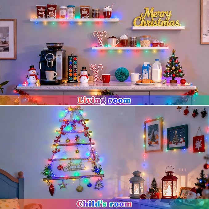 JMEXSUSS 2 Pack Multicolor Fairy Lights Battery Operated, Total 200 LED 66ft Indoor Christmas Twinkle Lights with Remote, 8 Modes Multicolor String Lights for Bedroom Wedding Birthday Party