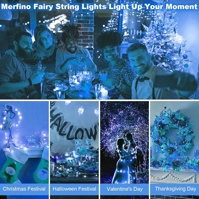 50 Pack Fairy Lights Battery Operated - 3 Speed Modes, 7Ft 20 LED String Twinkle Lights, Waterproof Copper Wire, Mini Firefly Light for Mason Jars Vases Christmas Decor, Blue
