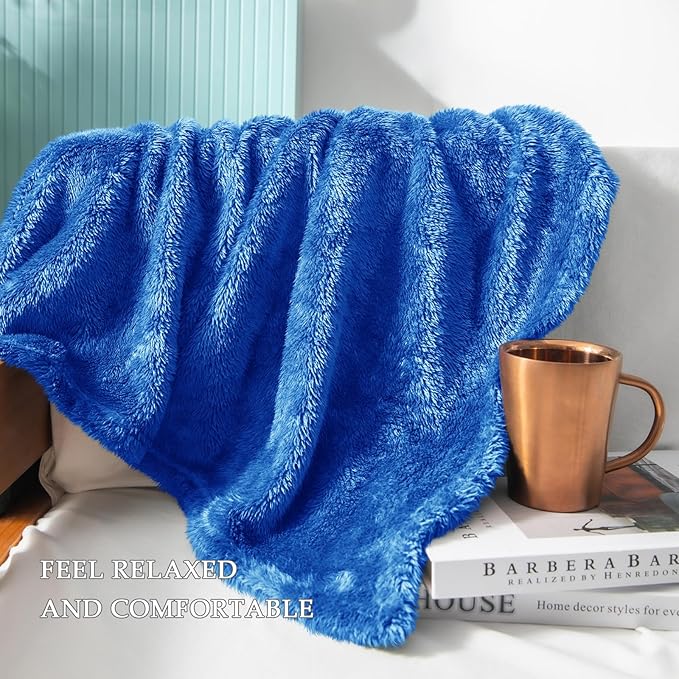 Exclusivo Mezcla Plush Fuzzy Fleece Throw Blanket Extra Large, Super Soft, Fluffy and Warm Blankets for Couch, Bed, Suitable for All Seasons (50x70 Inches, Cobalt Blue)