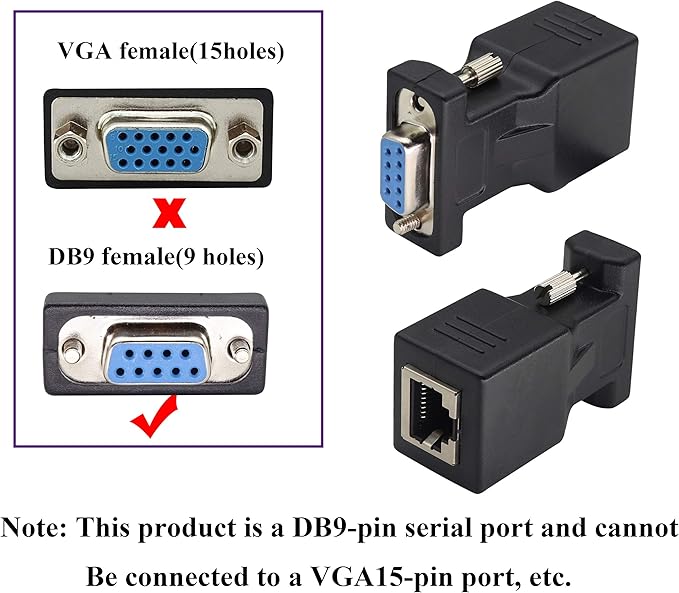 RS232 DB9 to RJ45 Converter RJ45 Female to DP9 9-Pin Serial Port RS232 Female Extender Adapter for Computer,Digital Machine Code Printer Transmission Distance Cable Adapter (2 Pack-Female)
