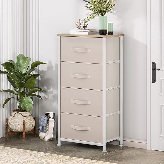 YITAHOME 4-Drawer Fabric Dresser, Dresser for Bedroom, Living Room, Hallway, Closet, Sturdy Steel Frame, Wooden Top, Easy-to-Pull Fabric Bins, Cream White
