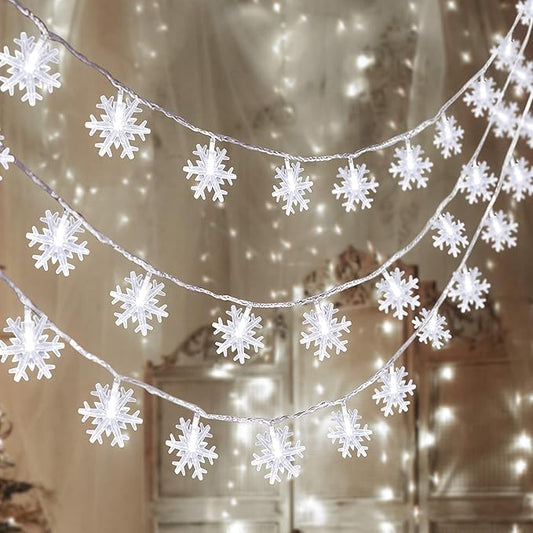 2 Packs 100 LED Christmas Snowflake String Lights Hanging Decorations - Winter Wonderland Lighted Decor for Holiday Xmas Indoor Outdoor Party Supplies (42.6ft,Batteries Not Included)