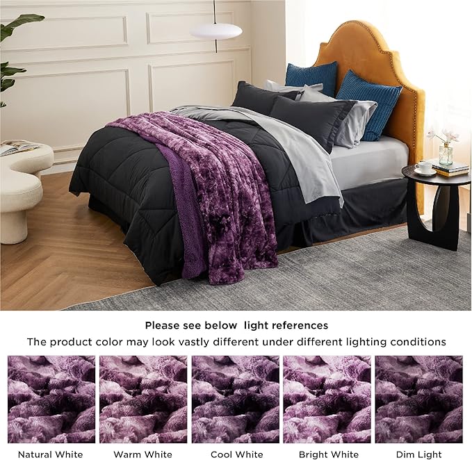 Bedsure GentleSoft Sherpa Fluffy Blanket King Size for Bed - Fleece Warm and Cozy for Women Gift, Plush & Fuzzy Faux Fur Christmas Blanket for Couch, Sofa Decor, Tie Dye Design, Purple, 108x90 Inches