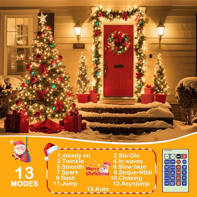Decute 500LED 164FT Christmas Tree String Lights Green Wire Dimmable with Remote Control, UL Listed Plug in Fairy Starry Lights Decorative for Christmas Tree Party Wedding Indoor Outdoor Warm White