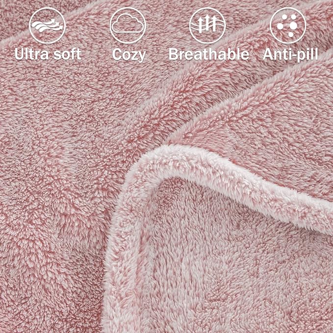 Exclusivo Mezcla Plush Fuzzy Fleece Throw Blanket Extra Large, Super Soft, Fluffy and Warm Blankets for Couch, Bed, Suitable for All Seasons (50x70 Inches, Mixed Dusty Pink)