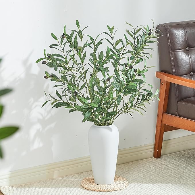 2 PCS 39 Inch Faux Olive Branches Artificial Flowers Greenery Stems Olive Tree Branch for Vase Filler Home Decor Indoor