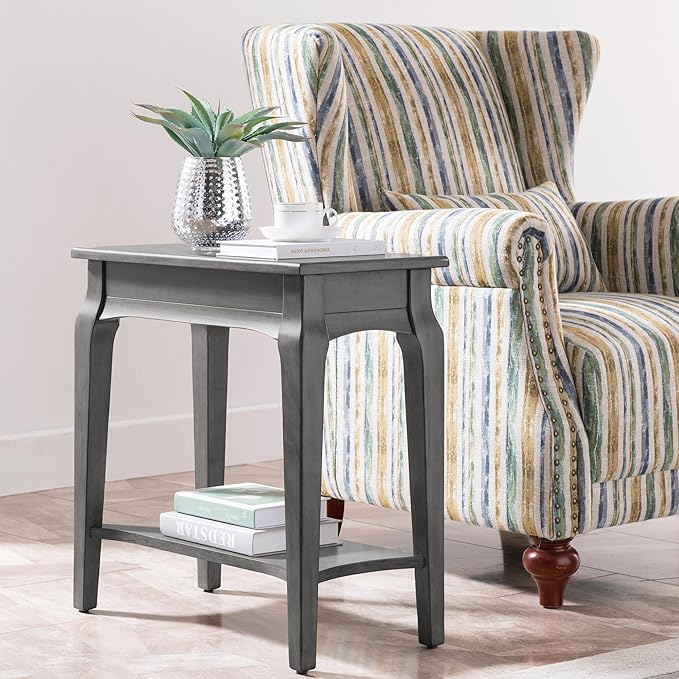 Stratus Solid Wood Narrow Side End Table with Shelf, Smoke Gray, Perfect for Living Rooms, Bedrooms, and Small Spaces – Leick Home, 22005-GR