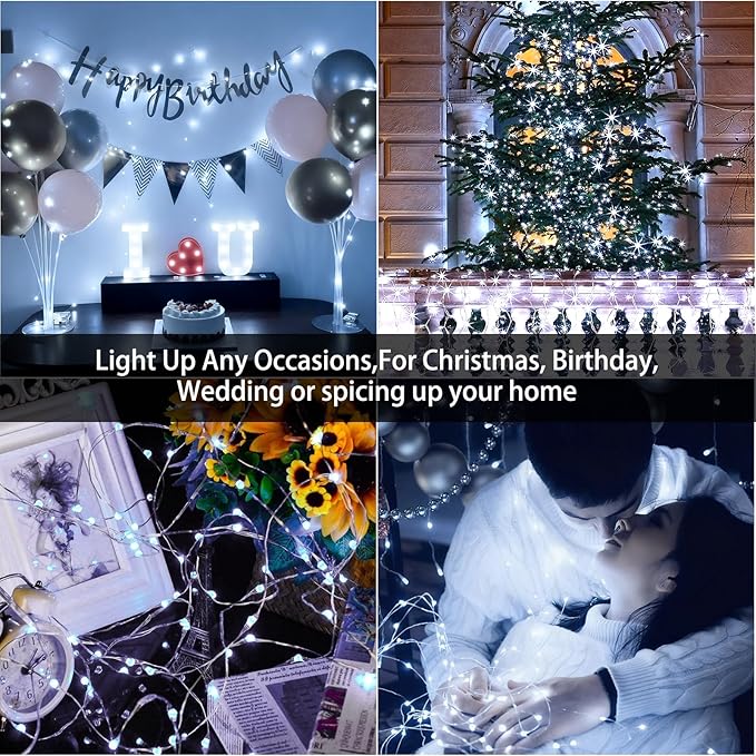 VOOKRY 16 Pack 10 ft 30 LEDs Fairy Lights Battery Operated, Waterproof Silver Wire Mini String Lights, Firefly Starry Moon Lights for Jars DIY Wedding Party Bedroom Patio Christmas Decor(Cool White)
