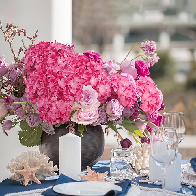 Auihiay 64pcs Hydrangea Artificial Flowers, Rose Red Artificial Hydrangea Flowers, Silk Hydrangea Heads with Stems for Garden, Home Party Baby Shower DIY Wedding Centerpiece (Rose Red)
