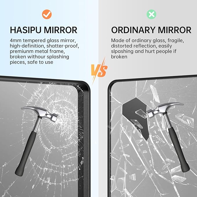 Hasipu Black Bathroom Mirror for Wall, 59 x 40 Inch Metal Framed for Over Sink, Rectangle Vanity Mirror, Anti-Rust, Tempered Glass, Horizontal or Vertical