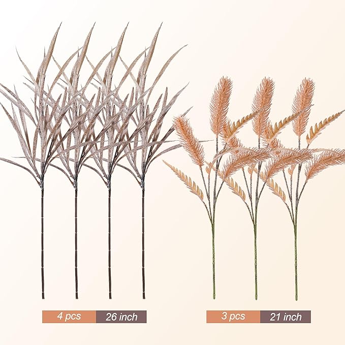 7 PCS Artificial Fall Stem Fake Plants, 26 in Fake Leaves Autumn Greenery Branches Orange Flowers Faux Foliage DIY Stems for Vase Thanksgiving Home Kitchen Office Indoor Centerpiece Table Decoration
