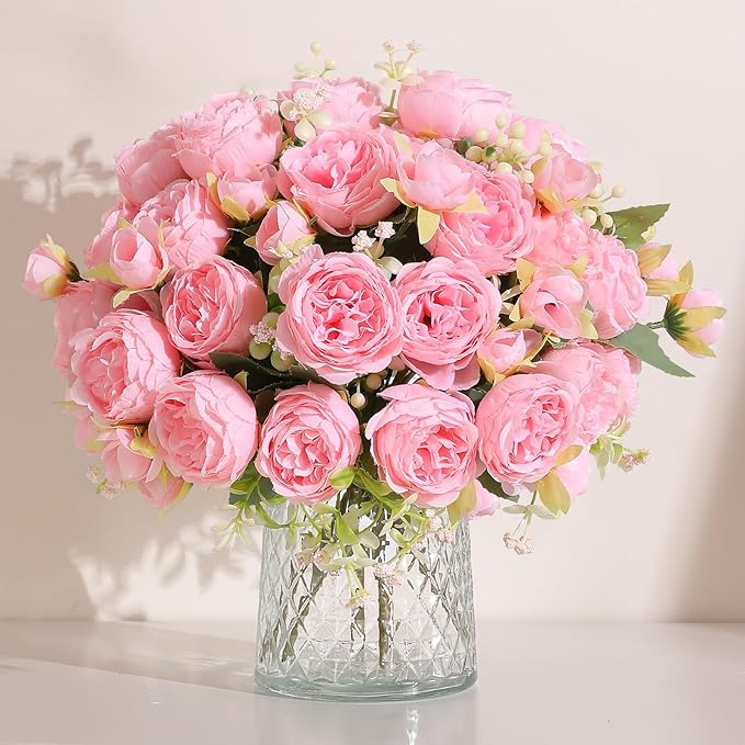Luyue 8 Packs Peonies Artificial Flowers Vintage Faux Peony Bouquet Fake Flower for Vase Silk Floral Arrangements for Table Centerpiece Wedding Decoration Indoor Home Decor