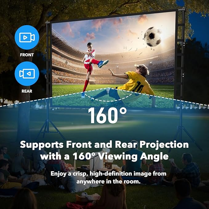 Outdoor Projector Screen with Stand 150 Inch: VOOPVOR Portable Projection Screen and Stand, Indoor Rear Front Movie Screen 16:9 4K HD, with Carry Bag,Support Height Adjustable for Home Theater Camping