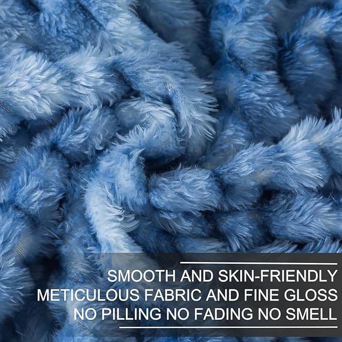 Richave Queen Size Fleece Blanket,Premium Lightweight Anti-Static 90x90 Inches 3D Clouds Stylish Jacquard Velvet Plush Bed Blanket for Queen Full Bed, Tie-dye Stone Blue