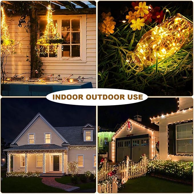 MUMUXI 4 Pack 20 ft Remote Control Fairy Lights Battery Operated String Lights with Timer, 60 LED Twinkle LEDs, Outdoor Waterproof Copper Wire Firefly Lights, Warm White