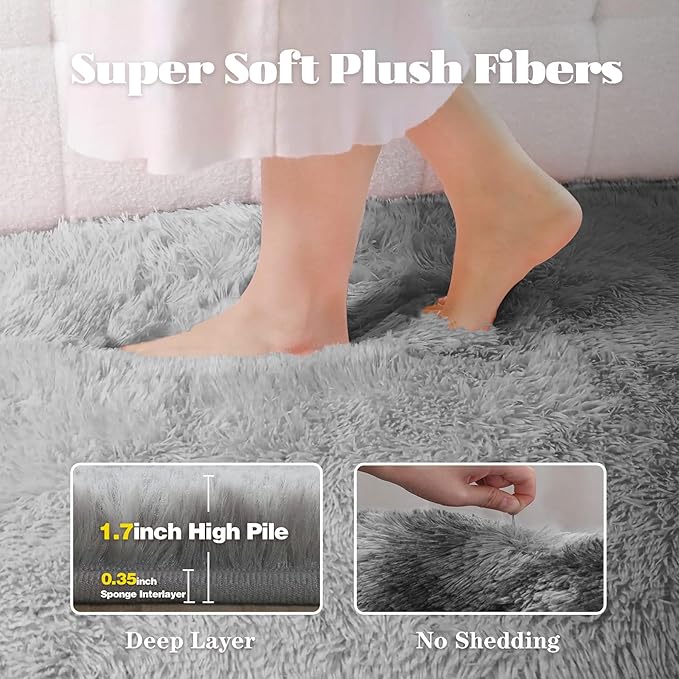 4FT Round Rug for Bedroom: Fluffy Shag Soft Washable Rugs Circle Small Fuzzy Plush Indoor Carpet for Living Room Nursery Playroom Dorm Kids Girls Boys Room (Dark Grey, 4'x4')