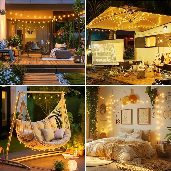 Minetom Crystal Globe String Lights Plug in - 66 ft 200 LED Globe Fairy String Lights with Remote and Timer, Waterproof for Bedroom Tent Loft Bed Window Porch Patio Wedding Holiday Decor, Warm White