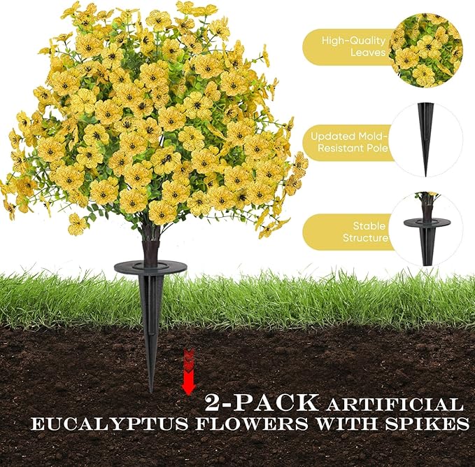 23" Set of 2 Artificial Boxwood Topiary Ball with Violet Flowers with Spikes, UV Resistant Faux Greenery Shrubs, Realistic Fake Bushes Plants for Garden, Yard, Front Porch, Patio Decor (Yellow)