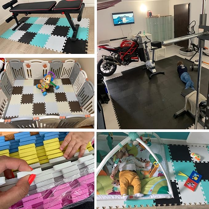MQIAOHAM® 25 Pieces Puzzle Play Mats, Soft Baby Play Mat, Kids Interlocking Foam Floor Tiles, Toddlers Carpet Playmats G301025-108112