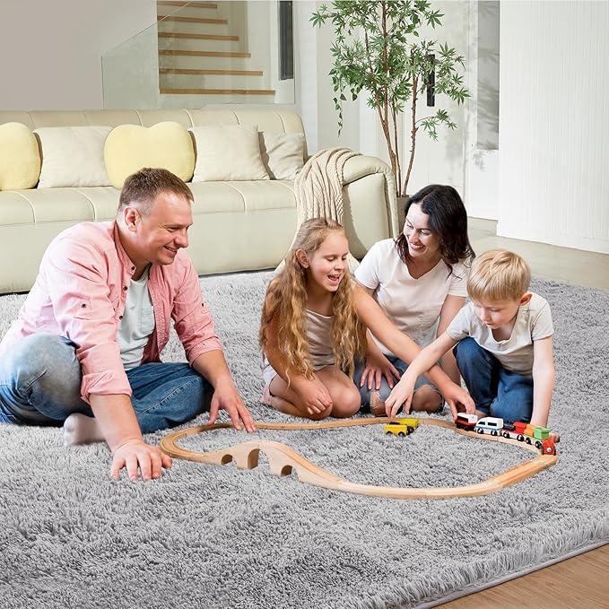 Ultra Soft Rug for Living Room, 5X8 Fluffy Shag Area Rug for Bedroom, Modern Shaggy Carpet Fuzzy Rug for Teens Dorm Nursery Home Decor Aesthetic, Upgrade Anti-Skid Durable, Light Grey