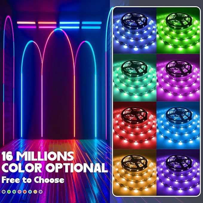 QZYL LED Lights for Bedroom, 50FT RGB LED Strip Lights with 44 Keys IR Remote, Smart LED Light Strip with Adhesive Backing Adjustable Brightness App Control for Bedroom Party Decoration