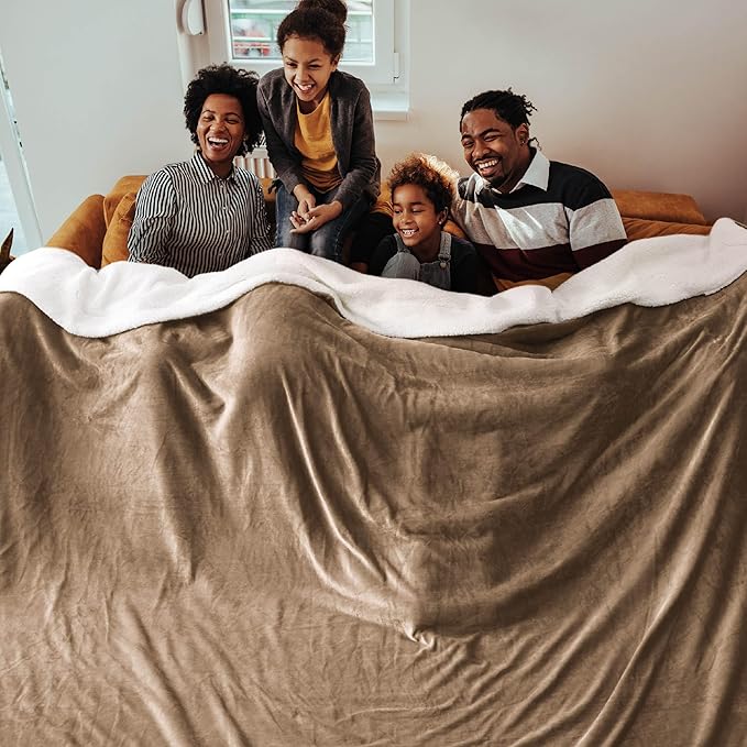 Bedsure GentleSoft Sherpa Fleece Oversized Cal King Blankets for Bed - Thick and Warm Throw for Women and Men, Soft Fuzzy Plush Large Blanket for Winter, Camel, 112x98 Inches