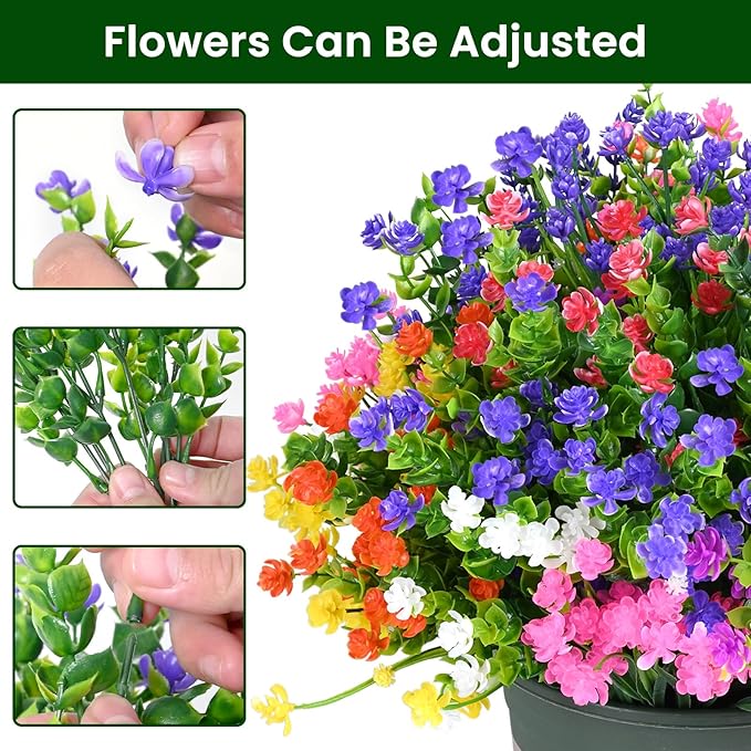 Artificial Flowers for Outdoors,20Bundles Artificial Plant UV Resistant Fake Flowers Greenery Shrubs Plants for Decoration Outdoor Plants Hanging Planter Home Garden Decor (Mix 2)