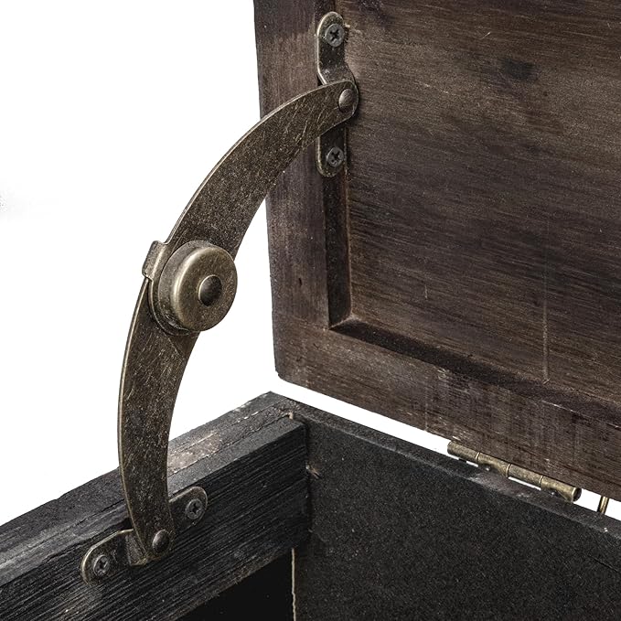Household Essentials Antiqued Decorative Trunk, Large, Chinese Fir Panel and MDF, Smooth Backing and Metal Hinge Accent, Flat Top and Stay-Open Lid