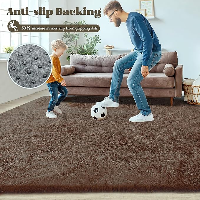 4x6 Area Rug for Living Room: Fluffy Shag Soft Washable Rugs Fuzzy Plush Indoor Carpet for Bedroom Nursery Playroom Dorm Kids Girls Boys Room (Coffee, 4'x6')