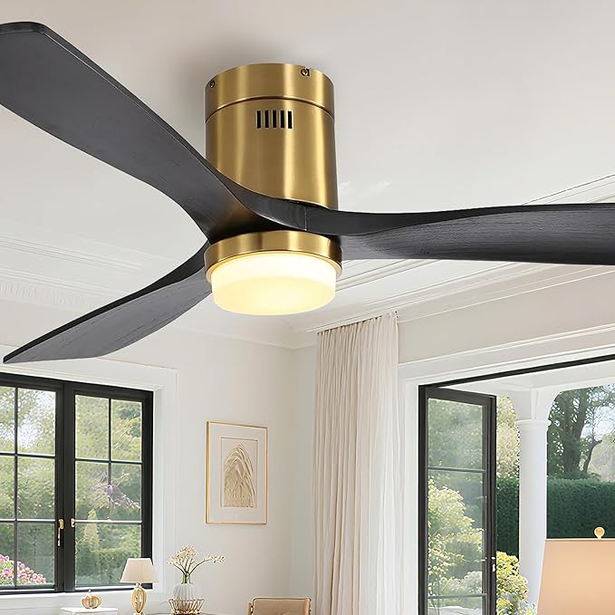 Sofucor Ceiling Fan with Lights-52 Inch Flush Mount Ceiling Fan with Light and Remote Control, Low Profile Wood Blades Modern Outdoor Ceiling Fans for Bedroom/Farmhouse/Patio/Indoor, Quiet DC Motor