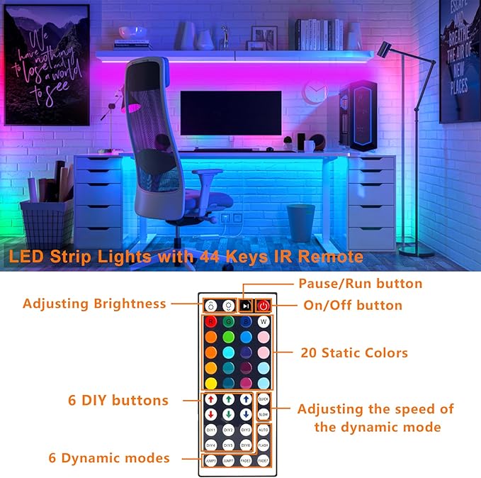 HOUHUI USB LED Strip Lights Kit, 4 Pre-Cut 1.64ft/6.56ft RGB LED Light Strips, Color Changing TV Backlights with Remote, RGB 5050 Bias Lighting for TV, PC, Monitor, Home Theater, DIY Decoration