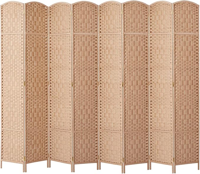 RHF 6 Ft. Tall Extra Wide-Diamond Weave Fiber Room Divider, 8 Panel Room Divider/Screen,Room Dividers and Folding Privacy Screens 8 Panel&Room Dividers and Folding Privacy Screens-Natural, 8 Panel