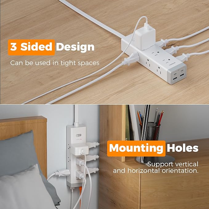 TESSAN Surge Protector Power Strip PD 20W, 10 FT Extension Cord with Multiple Outlets Flat Plug, 4 USB (2 USB C) and 9 AC Outlets, Multi Port Charging Station for Home Office Dorm Room Essentials