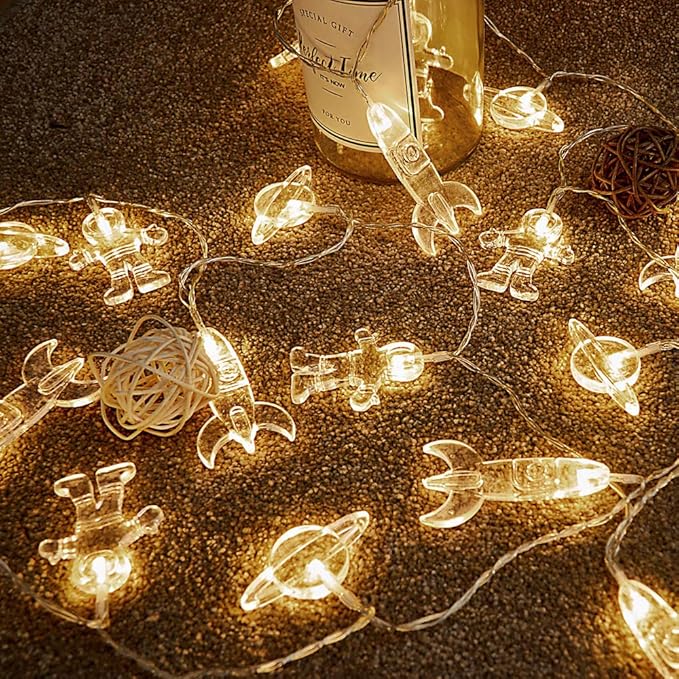 AceList 10 LED Children's Room LED String Light Astronaut Spaceship Rocket Pendants Holiday Party Lights Wall Window Nursery or Kids Room Decor Wedding Around The Garden Patio Christmas (Warm White)