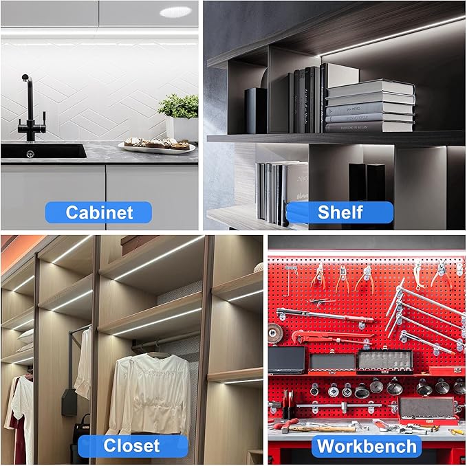 maylit Under Cabinet Strip Lighting Plug in 24in, Ultra Bright Small LED Light Bar, 6000K Cool White, 110V-120V Wired Lights for Kitchen Cabinet, Counter, Workbench, Desk, Closet, Shelf, Indoor