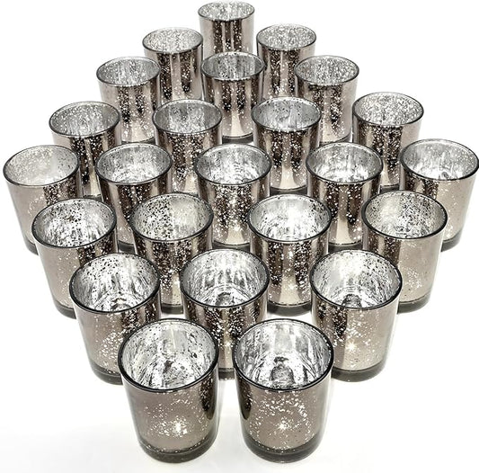 24 Pcs Black Votive Candle Holders, Speckled Mercury Black Glass Candle Holder Bulk for Wedding Centerpiece Table Decor, Tea Lights Candle Holder for Valentines Day Decor, Home Decor
