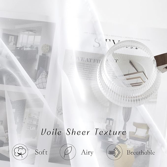 NICETOWN Voile White Sheer Curtains for Bedroom - Grommet Light Filtering Elegant Panels Lightweight & Breathable Window Treatments for Living Room, W54 x L90, 1 Pair