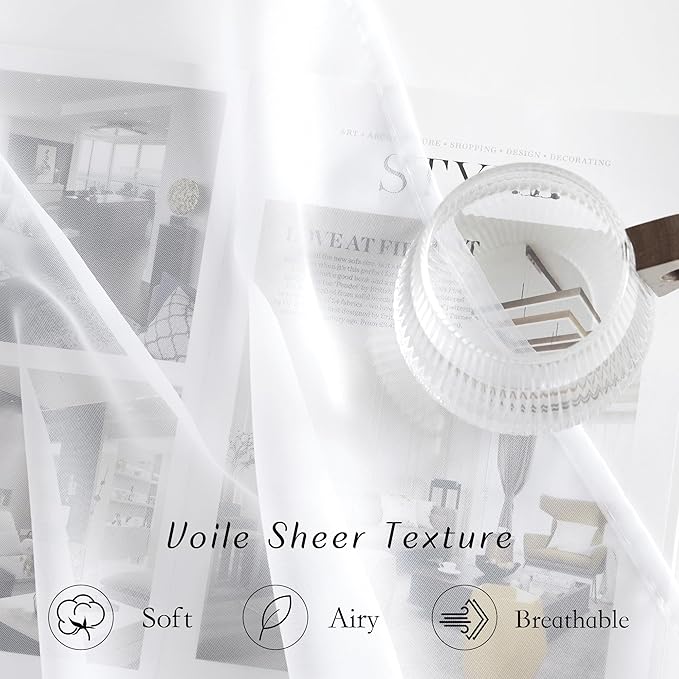 NICETOWN Voile White Sheer Curtains 84 inches Long for Sliding Glass Door, Grommet Casual Airy & Elegant Extra Wide Window Treatments for Bedroom/Living Room, W66 x L84, 2 Panels