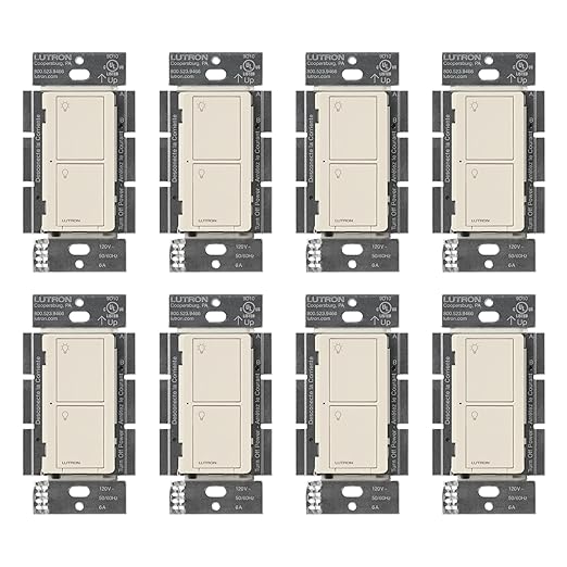 Lutron Caseta Original Smart Switch (Lutron Smart Hub Required), for LED Lights and Fans, 6 Amp, Single-Pole/3-Way, Neutral Required, PD-6ANS-LA-8-Pack, Light Almond, 8 Pack