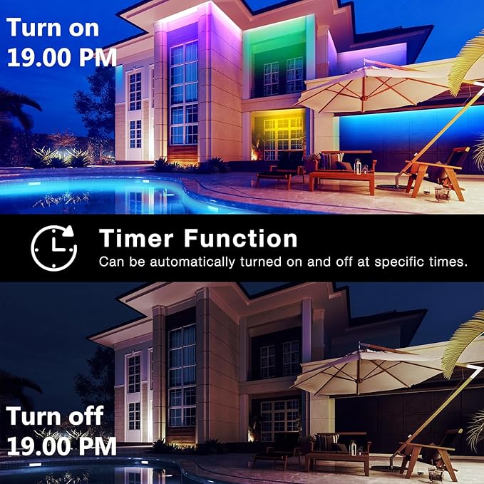 Outdoor LED Strip Lights Waterproof 100ft, IP67 Waterproof LED Light Strips with Remote, Music Sync APP Control, RGB Color Changing LED Lights for Eaves, Roof, Pool, Patio, Outdoor Decorations