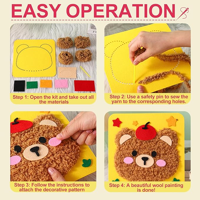 DIY Embroidery Doll Kit, Cartoon Animal Craft Sewing Kit for Kids, Felt Crafts, Beginner Sewing for Kids Ages 4-8 Plus - Helps Develop Fine Motor Skills (3PCS-Monkey/Tiger/Cat)