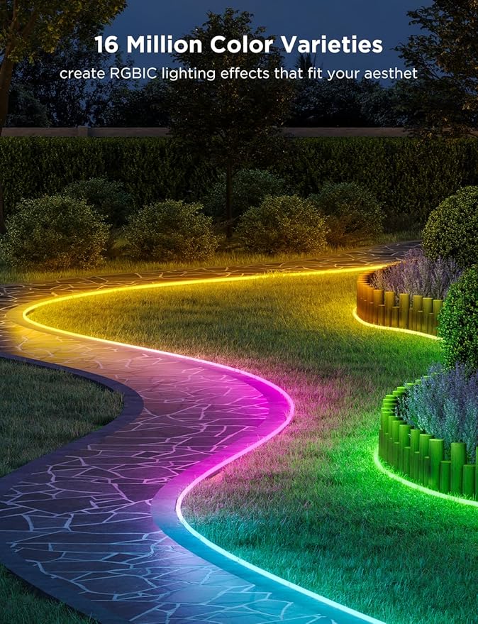 Govee Outdoor Neon Rope Lights, 65.6ft RGBIC IP67 Waterproof Outdoor Decorations with 64 Scene Modes, Music Sync, Flexible LED Outdoor Lights, Outdoor Lights Work with Alexa, Google Assistant