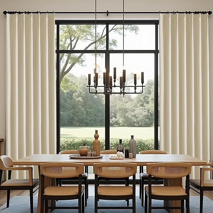 100% Blackout Pinch Pleated Linen Curtains 108 Inches Long, Extra Long Pinch Pleated Drapes with Hooks, Soft Thick Linen Curtain Panels for Sliding Door Modern Farmhouse,60x108, Natural Beige,2 PCs