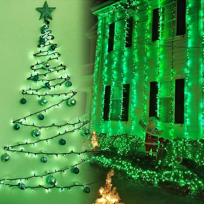 BrizLabs Christmas Lights, 69.6ft 300 Count Green String Lights, Connectable Incandescent Mini Light, 120V UL Certified Light String for Xmas Tree Indoor Outdoor St. Patrick's Day Party Decor