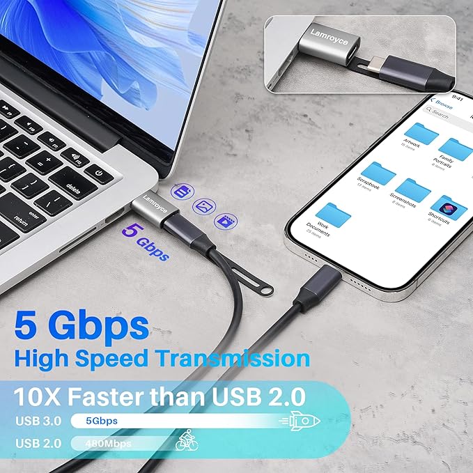 USB 3.0 to USB C 3.1 Adapter 4 Pack, Portable USB Type-C Female to USB A Male Converter Connector, with Lanyard Keychain Support fast charging and 5Gbps data transfer for iPhone17/16 Series,Galaxy S25