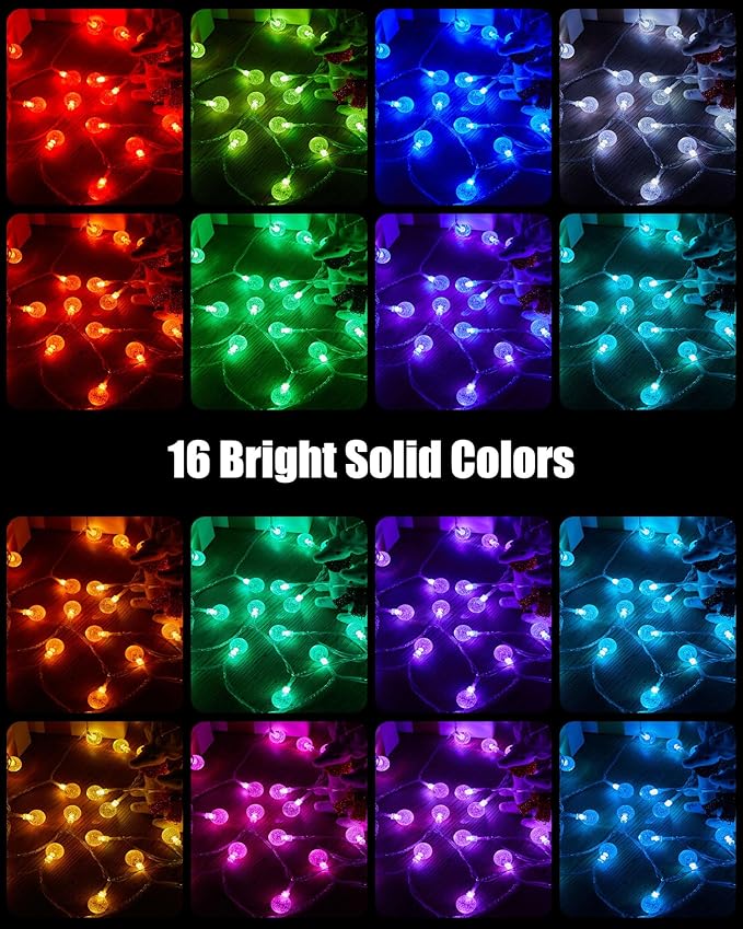 Minetom Crystal Globe String Lights - 33 ft 100 LED USB Color Changing Globe Ball Fairy Lights with Remote and Timer, Waterproof for Bedroom Tent Loft Bed Window Party, 16 Colors and Multicolor, RGB