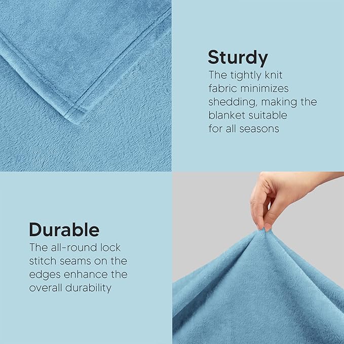 Utopia Bedding Fleece Blanket Throw Size Washed Blue 300GSM Luxury Anti-Static Fuzzy Soft Microfiber Blanket for Couch, Sofa and Bed (60x50 Inch)