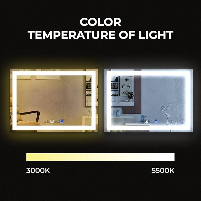 LED Vanity Mirror for Bathroom with Dimmable Touch Sensors, Adjustable Color Temperature - Anti-Fog, Memory Function Mirror for Wall 24"x36" by Fab Glass and Mirror